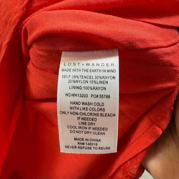 Lost + Wander Red Orange Smocked Drop Waist Babydoll Mini Dress Sz Small - Picture 11 of 12